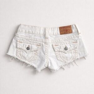 True Religion Joey Cut-Off Shorts White Low Rise World Tour Y2K Vintage 24